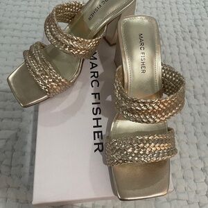 Shoes- Gold Slides- Marc Fisher Eloria size 6.5
